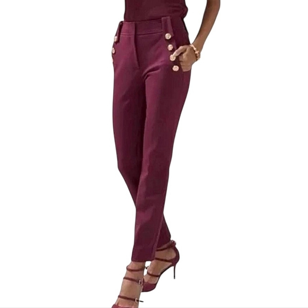 White House Black Market Jolie Nautical Stretch Ponte Pants Sz 14 Wine Like New
